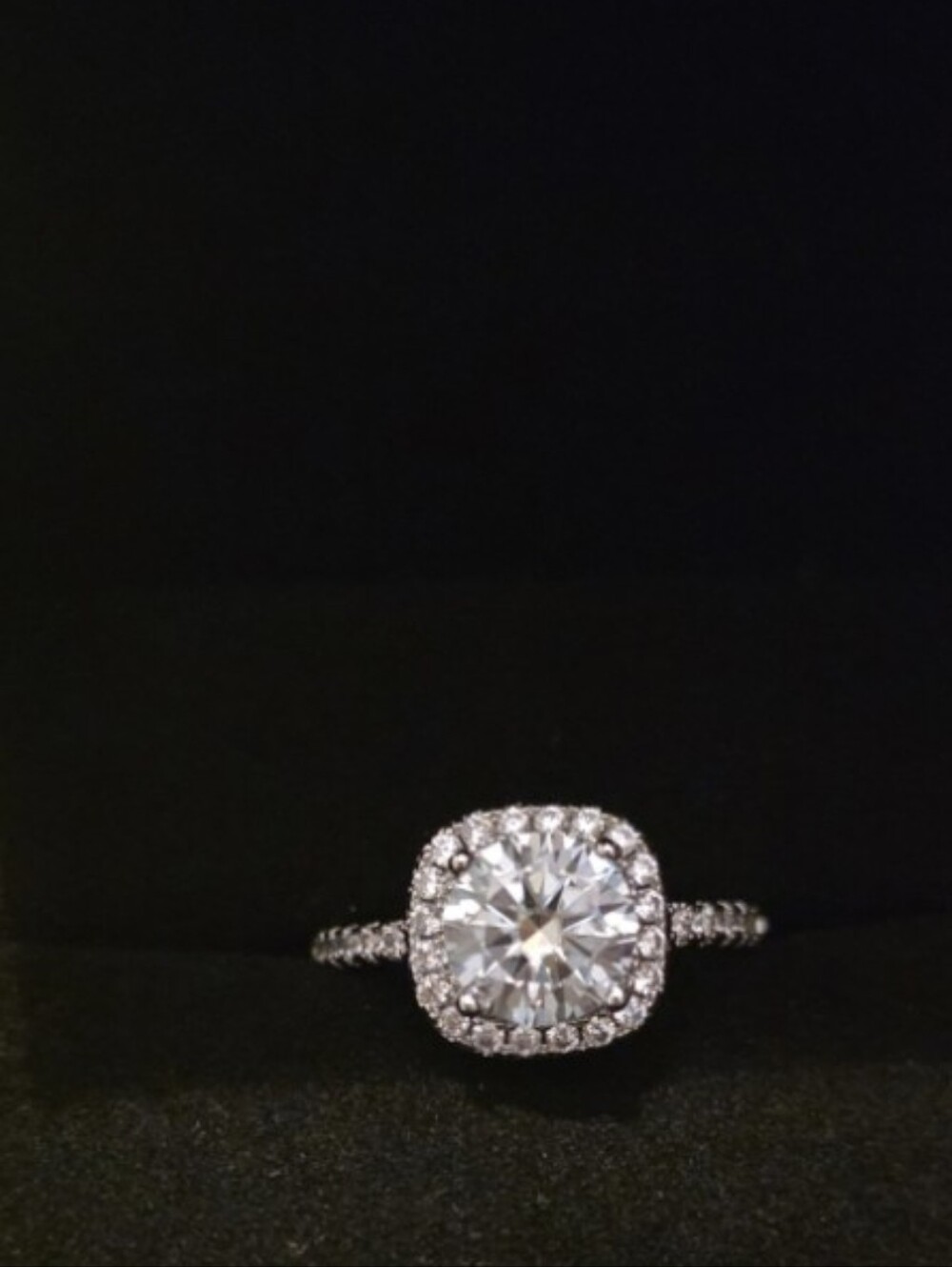 Silver Halo Solitaire Ring with White Cubic Zirconia